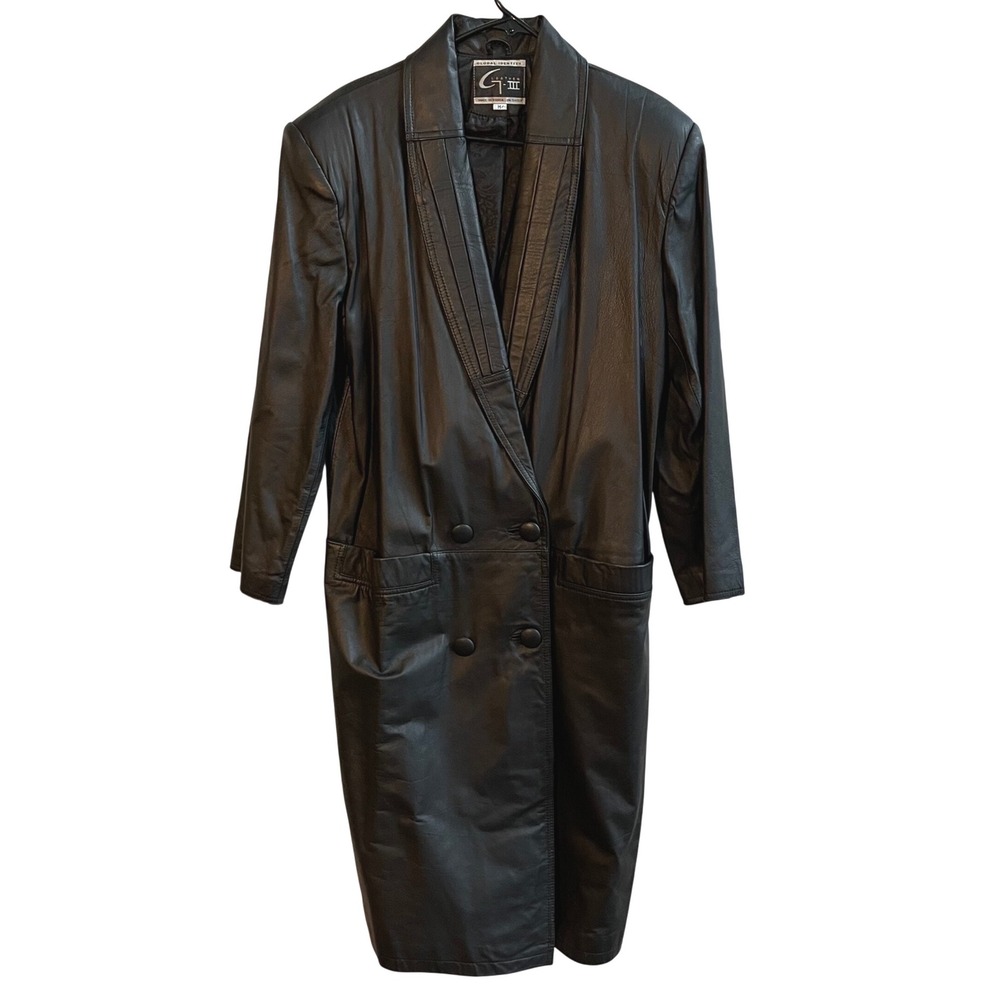 Global Identity Leather G III Double Breasted Black Blazer Style Trench Coat Med